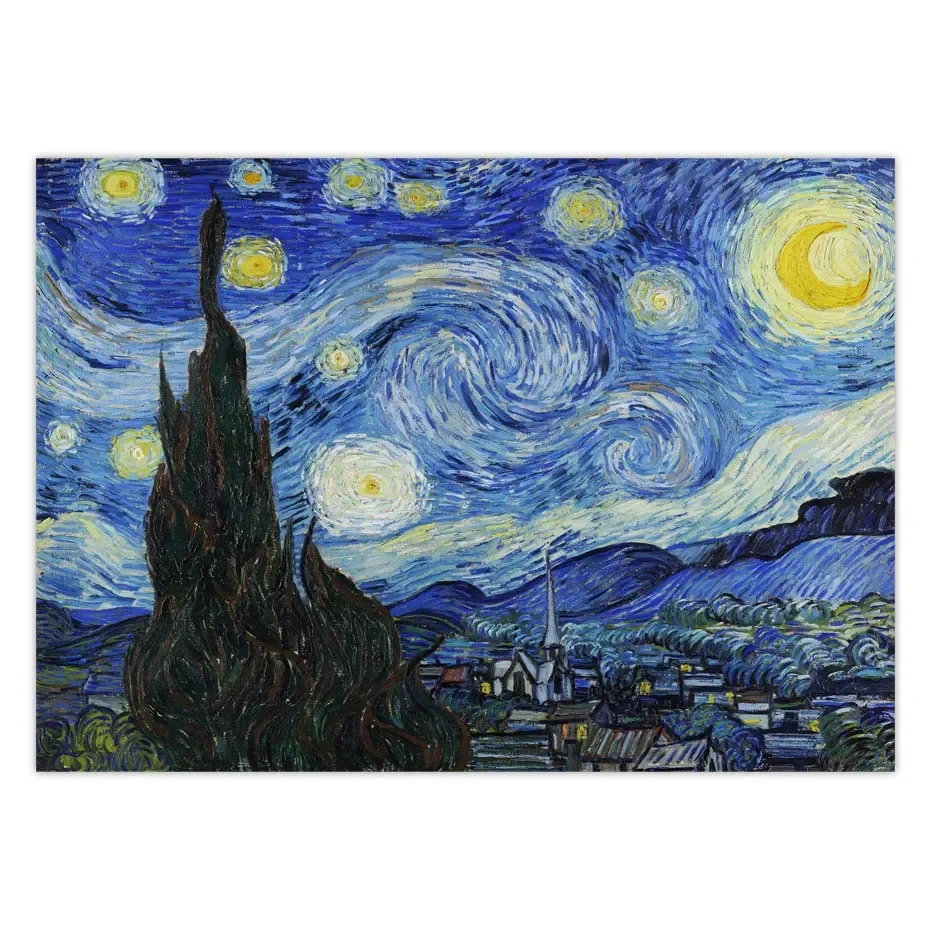 Starry Night over Rhone Rive Vincent Van Gogh Wheat Field with Cypresses Irises Canvas Print Painting Poster Wall Art Picture