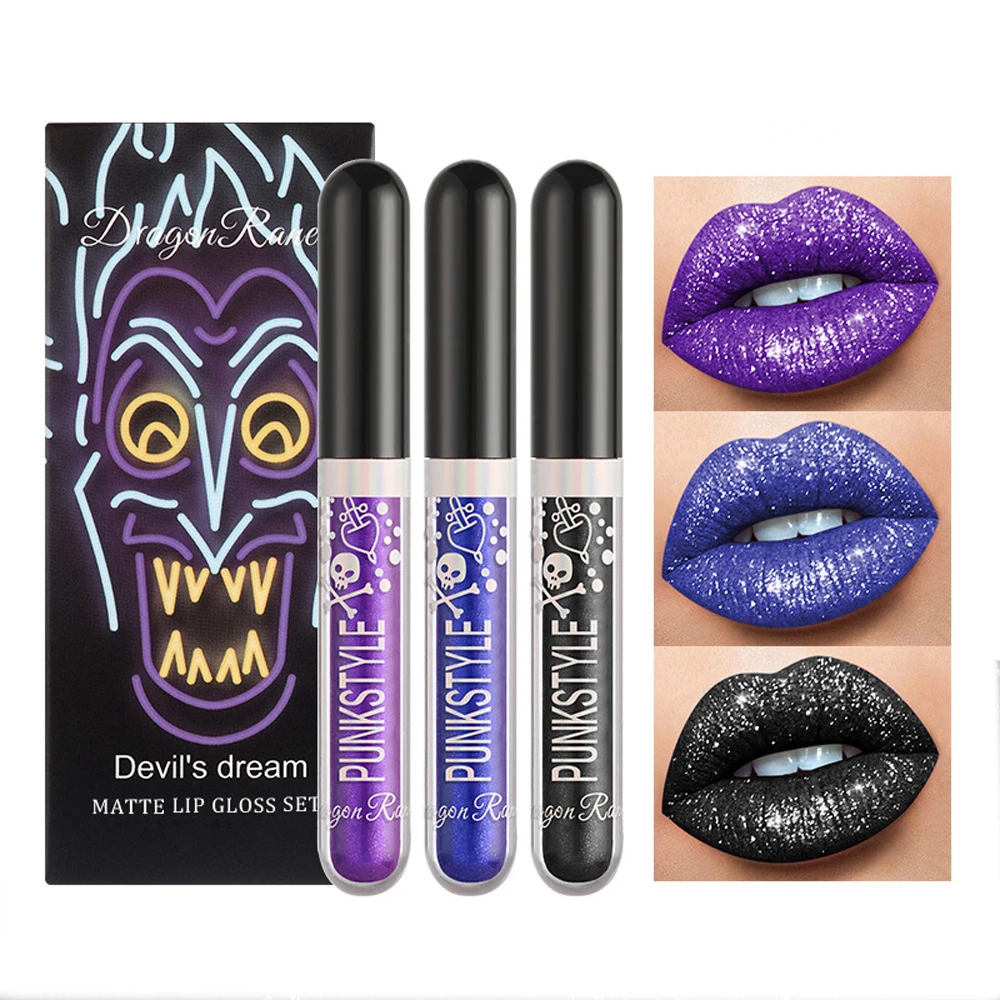 Brillo de labios con brillo de diamante resistente al agua, 3 uds., taza antiadherente, juego de lápices labiales líquidos mate, maquillaje de labios Sexy hidratante duradero