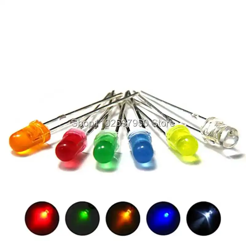 100pcs 3mm LED Light Assorted Kit DIY LEDs Set White Yellow Red Green Blue 5kinds X 20pcs=100pcs
