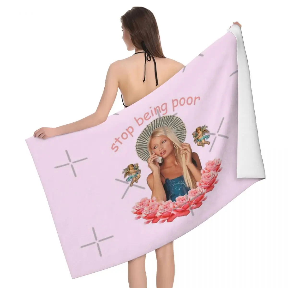 

Paris Hilton 'Stop Being Poor' 80x130cm Bath Towel Soft For Picnic Towel Personalised Pattern