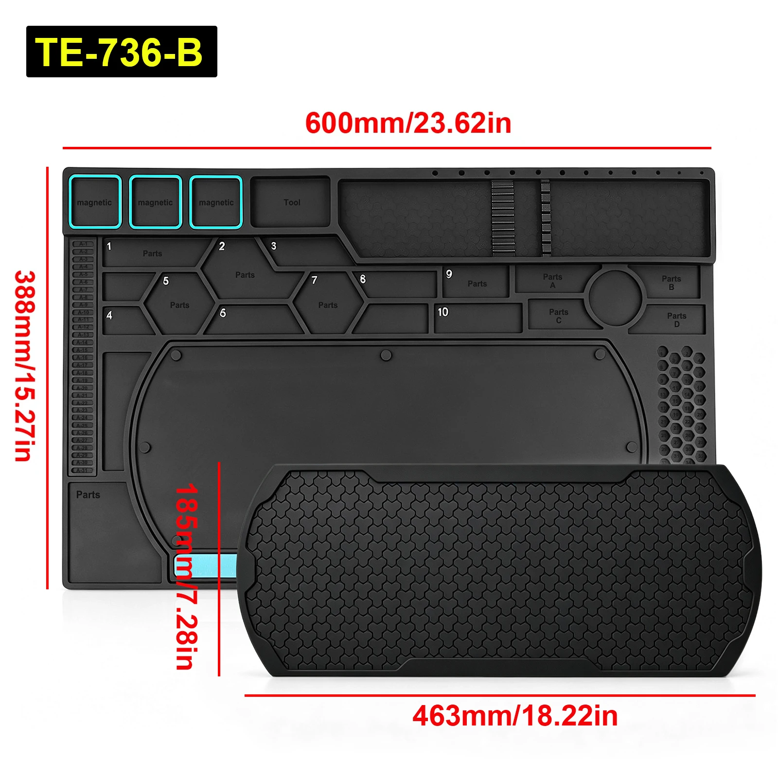 NEWACALOX 388*600mm Large-Size Heat-Resistant Mat: Magnetic 2-in-1 Soldering Iron Mat High-Temperature-Resistant Repairing Tool