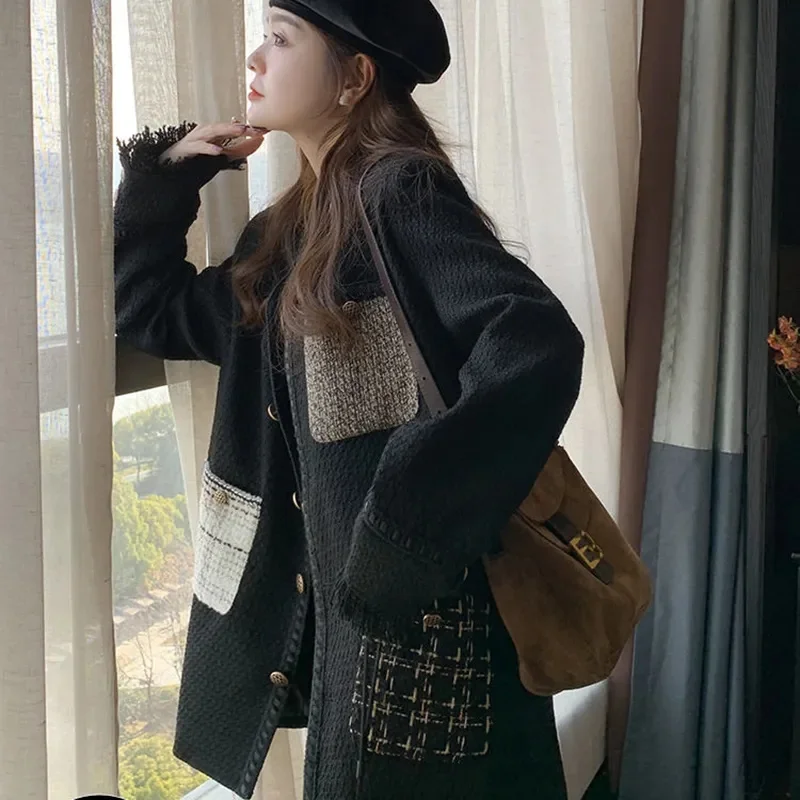 

French Black Small Fragrance Coat Female High Quality 2024Spring And Autumn New Jacket Fashion Outerwear Design Tweed Top Female