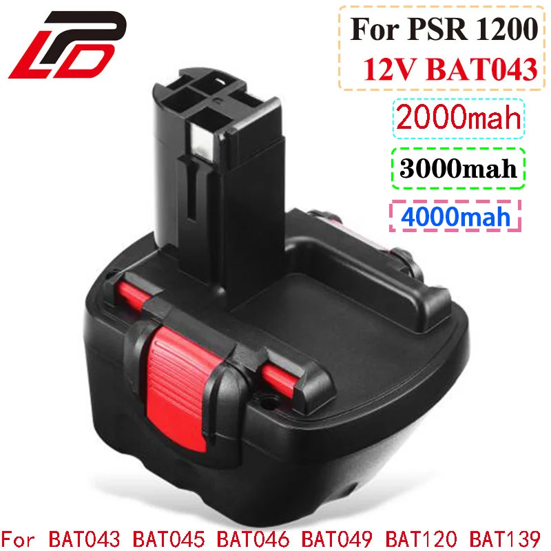 12V 3.0 2.0Ah PSR 1200 Rechargeable Battery for Bosch AHS GSB GSR 12 VE-2 BAT043 BAT045 BAT046 BAT049 BAT120 BAT139 Charger