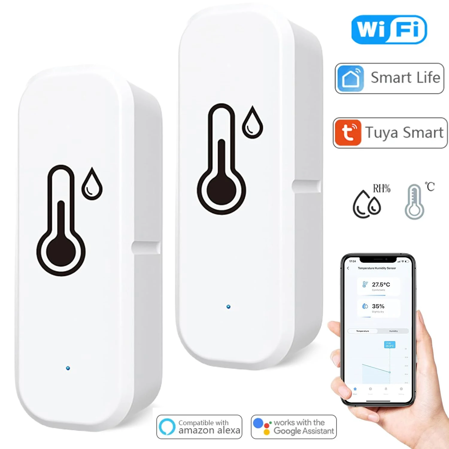 Tuya WiFi Temperature Humidity Sensor Smart Life Remote Monitor Thermometer Hygrometer Smart Home Work with Alexa Google Home