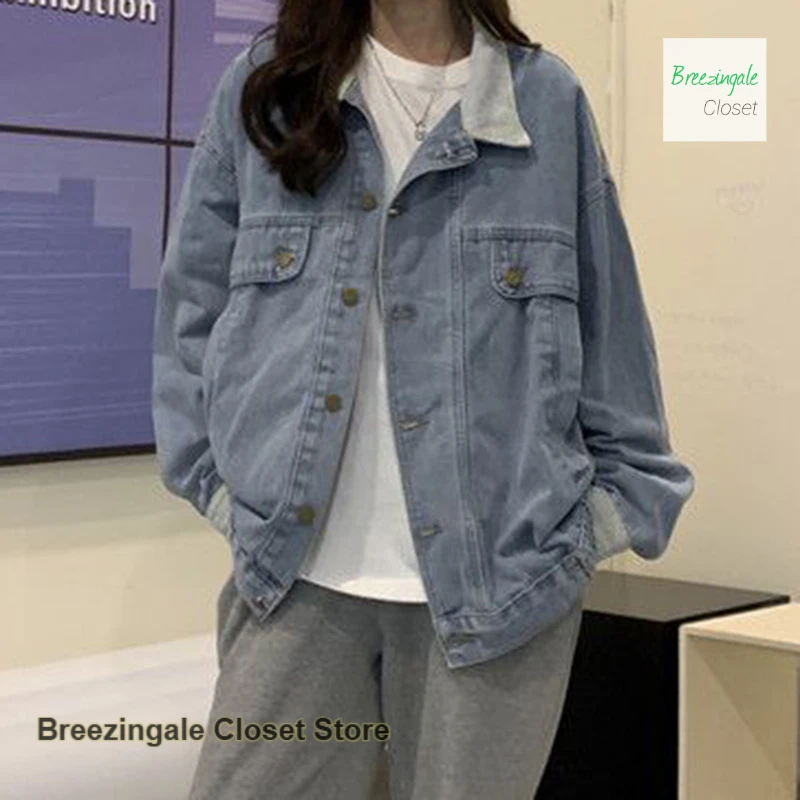 Korean style denim jacket women's spring and autumn plus size fashion design feels loose and slim Joker casual jacket top.