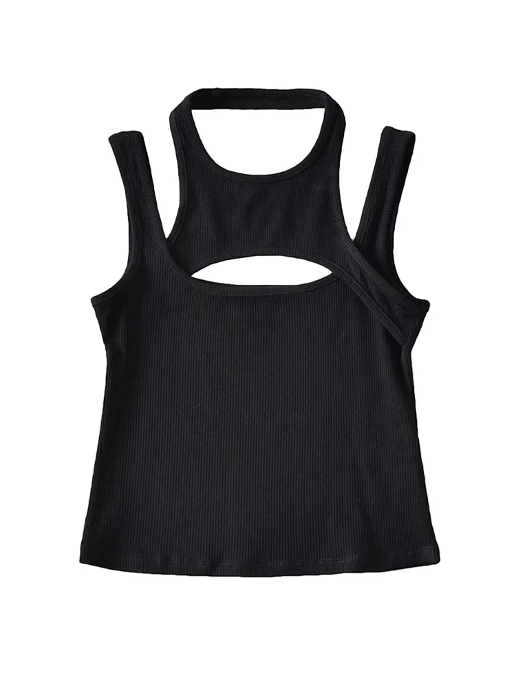 Asymmetrical Crop Top y2k E-girl Hollow Out Knitted Corset Top Sleeveless O Neck Mini Vest Basic Casual Sporty  Summer