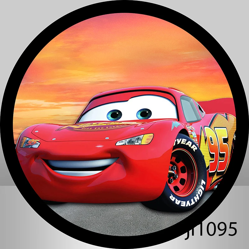 ฉากหลังทรงกลมรูปปาร์ตี้เด็กวันเกิดของเด็กผู้ชายฉากแข่งรถธงเส้นทาง66รูปวงกลมสำหรับถ่ายรูปฉากหลังยืดหยุ่น