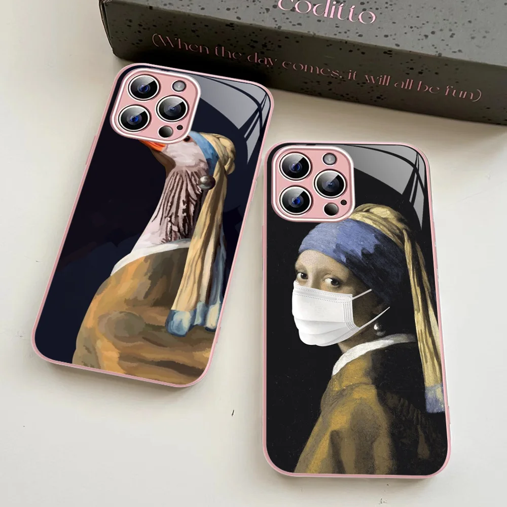 Girl With A Pearl Earring Vermeer Phone Case Tempered Glass For iphone 14 13 12 11 Pro Mini XS MAX 14Plus X XS XR Cover