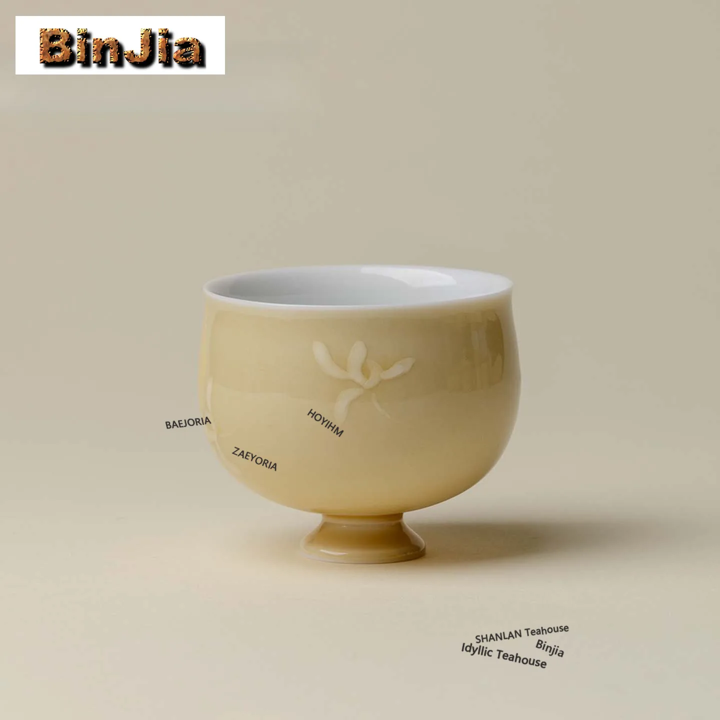 BAEJORIA 100ml Apricot-yellow Hand-piled Orchids Teacup Luxury Tea Bowl Mug Tea-tasting Meditation Cup Chazhan Master Cups Cafes