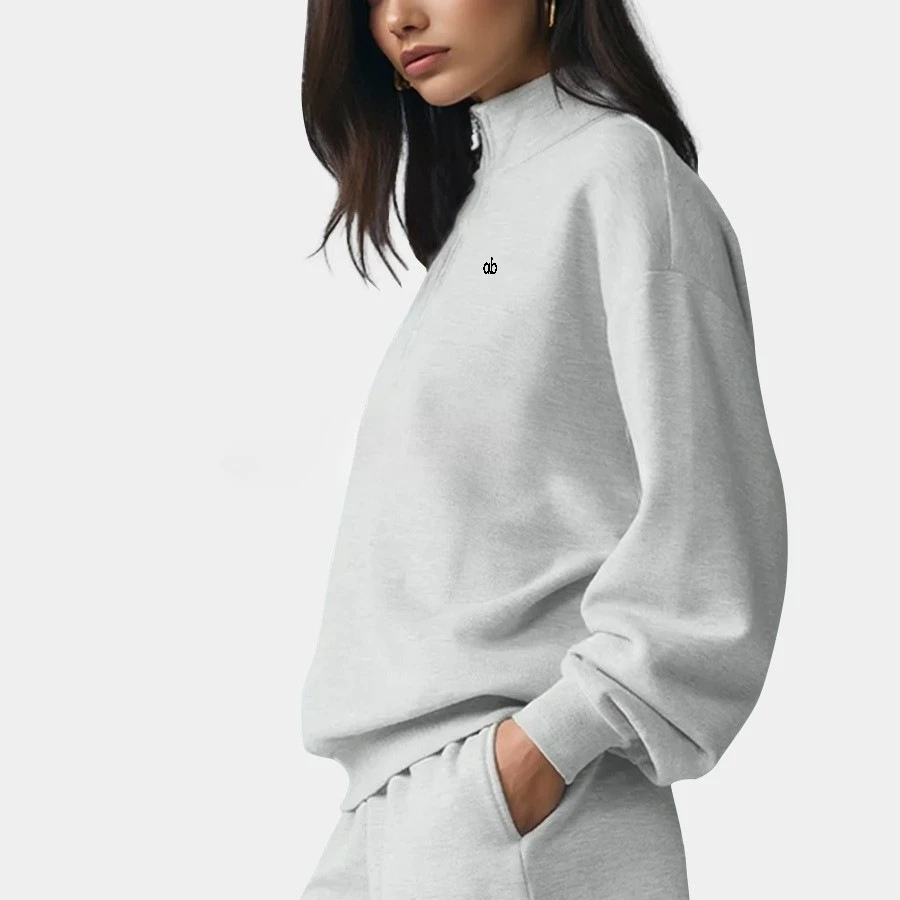 Women Half‑Zipper Stand Collar Fleece Hoodie Winter Thick Warm Loose Slim Fit Yoga Sport Top Casual Fitness Workout Outerwear