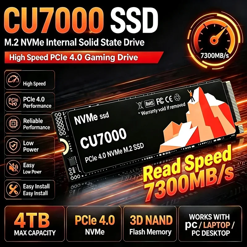 Original CU7000 SSD M.2 NVMe Internal Solid State Drive High Speed PCIe 4.0 7300MB/S Drive Works for Laptop PC Hard Disk