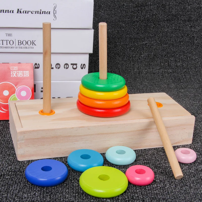 10 Layers Hanoi Tower Intelligence Educational Toys Wooden Stacking Puzzle Classical Mathematical Clearance Game Child Kids