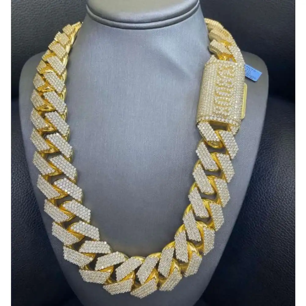 Luxury Wholesale Men Yellow Gold Necklace Hip Hop Fine Jewelry Plated Curb Cuban Link Chain for Men Indian Manufacturer