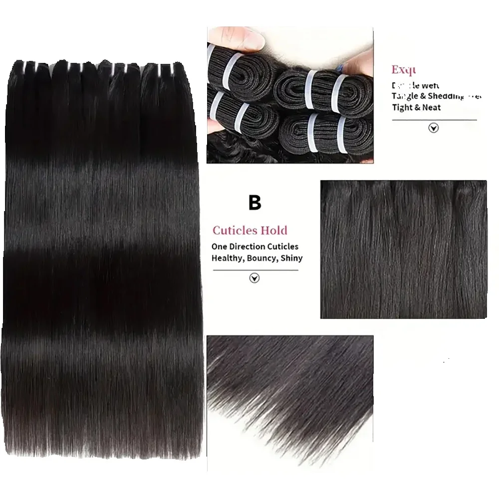 Super Double Drawn Echthaar-Bündel mit Verschluss 2x6/5x5/13x4/13x6 16A Virgin Hair Extensions Weave Echthaar 100% Natürlich – Detail 4
