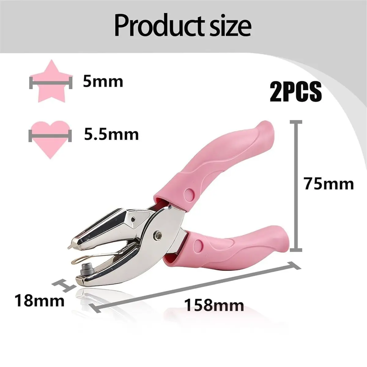 ABCD 2 PCS Pink Single Hole Puncher with Soft Grip, Portable Star Hole Punch and Heart Punch,Craft Punches Shaped DIY Puncher