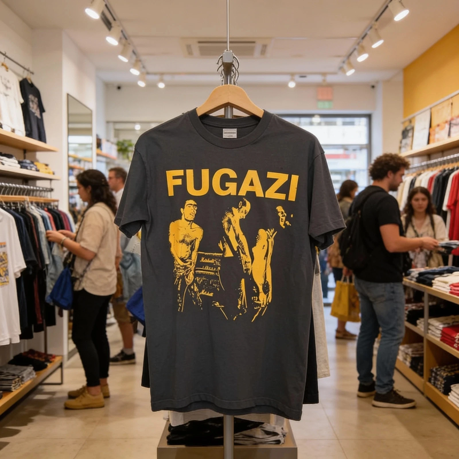 Vintage Fugazi Punk Band T-Shirt Retro Rock Tee Black Unisex  NWT Round Neck Printed T-shirt