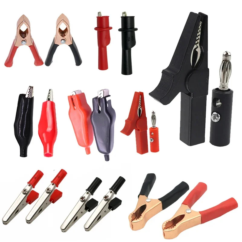 Hot 2Pcs Zwart Rood Plastic Handvat Test Sonde Metalen Alligator Clips Connector Verbinding Socket Plug Voor Batterij