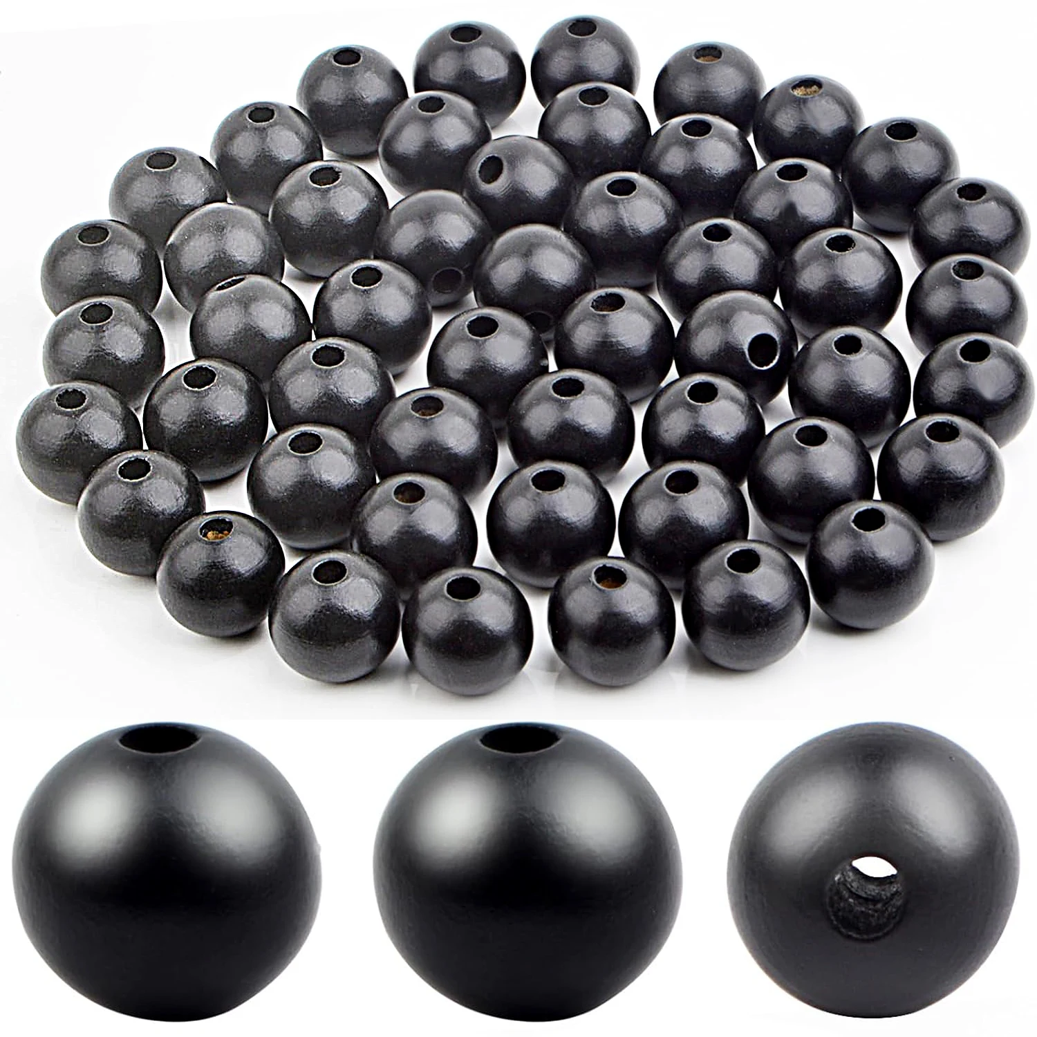

50pcs 23 mm Black Round Wood Beads Natural Wooden Spacer Beads Craft Loose Beads with 5 mm Hole for DIY Bracelet Jewelry Making