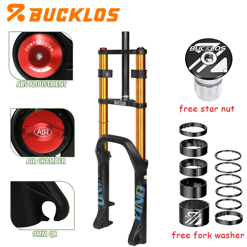 BUCKLOS 20*4.0 Fietsvork Dubbele Schouder E-Bike Vork 9*135mm 20 Strand Sneeuw Fiets Vorken 4.0 Band BMX Vorken 180mm Trave