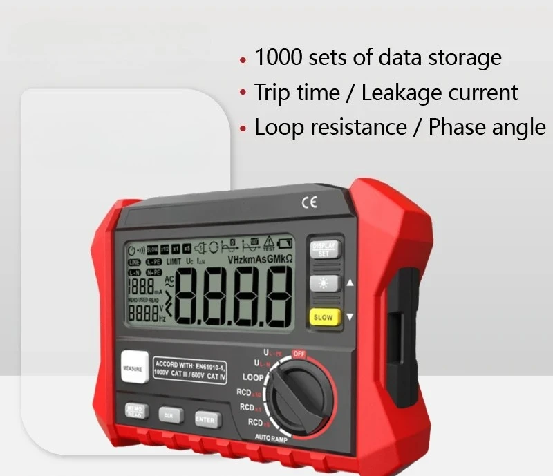 Tester Leakage Switch Detector Cable Fault Current Tester with Data Logging TA872A LCD Digital RCD Loop Resistance