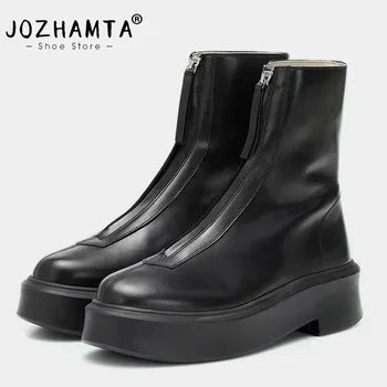 ZHAMTA-Bottines en Cuir group pour Femme, Chaussures à Plateforme, avec Chaîne, Talons Optiques, Décontractées, pour Tenue de Bureau, Taille 34 à 41, Automne Hiver 2025