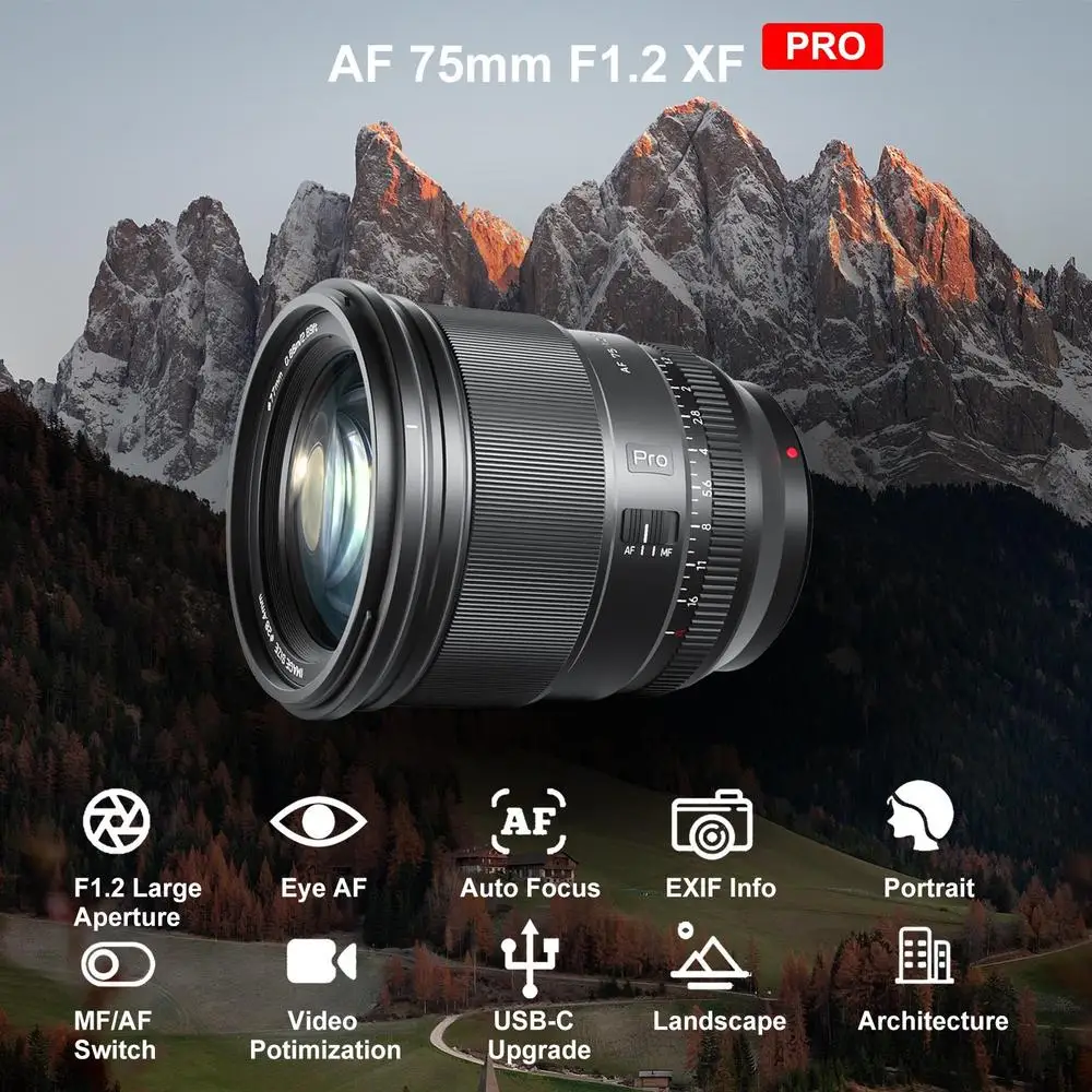 VILTROX 75mm F1.2 Pro Fuji X Lens Auto Focus Large Aperture Portrait APS-C for Fujifilm XF Mount Camera X-T4 T100 X-H2S X-T30