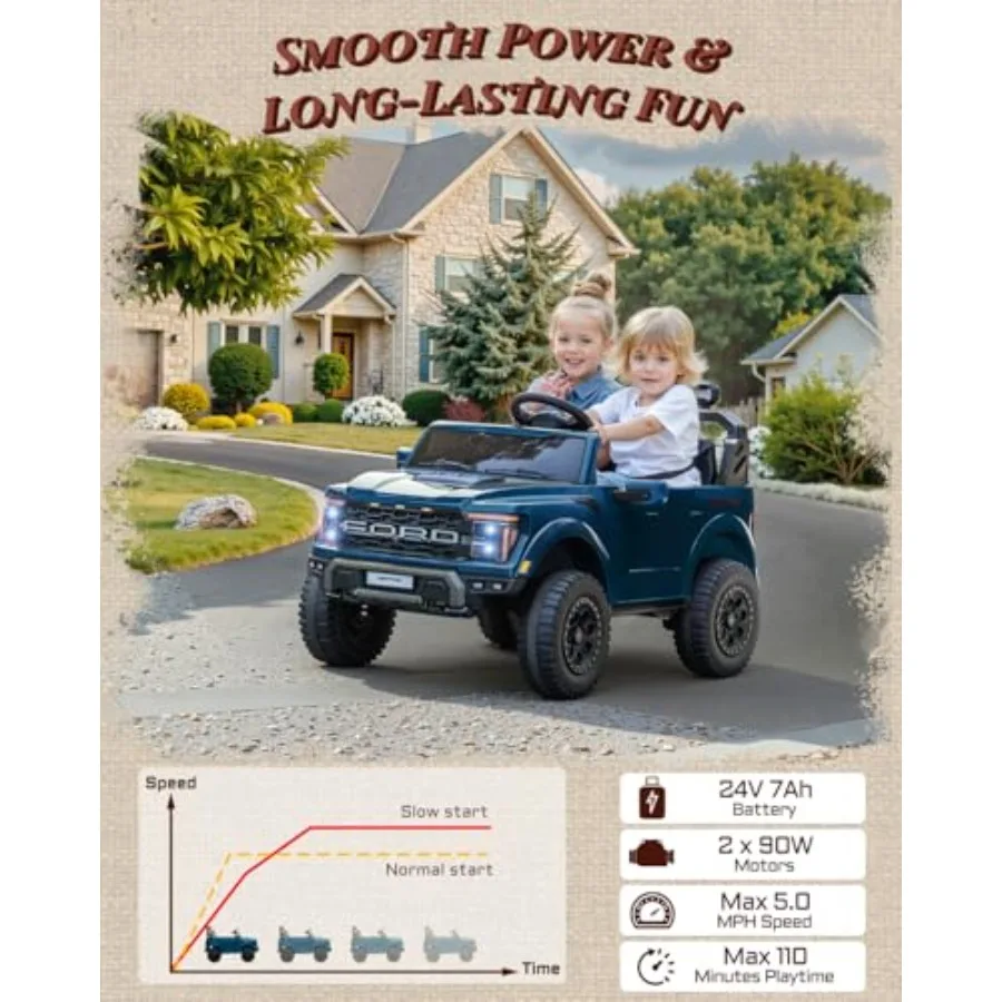 Auto da giro per bambini Raptor a 2 posti con licenza, giocattoli da 24 Volt per ragazzi con telecomando, auto elettrica per bambini con luci a LED, B