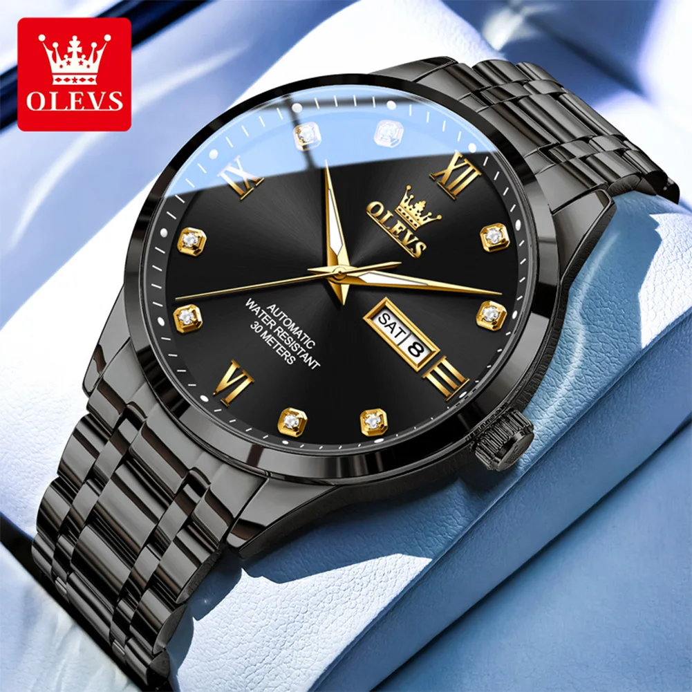 

OLEVS модные механические часы для мужчин из нержавеющей стали с датой недели мужские часы лучший бренд класса люкс с бриллиантами автоматические наручные часы мужские