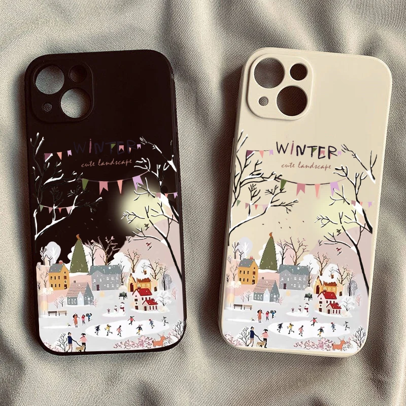 The Beautiful Falling Snow in Winter Silicone Phone Case For iPhone 11 13 12 14 15 Pro Max 16 Plus Shockproof Protective Cover