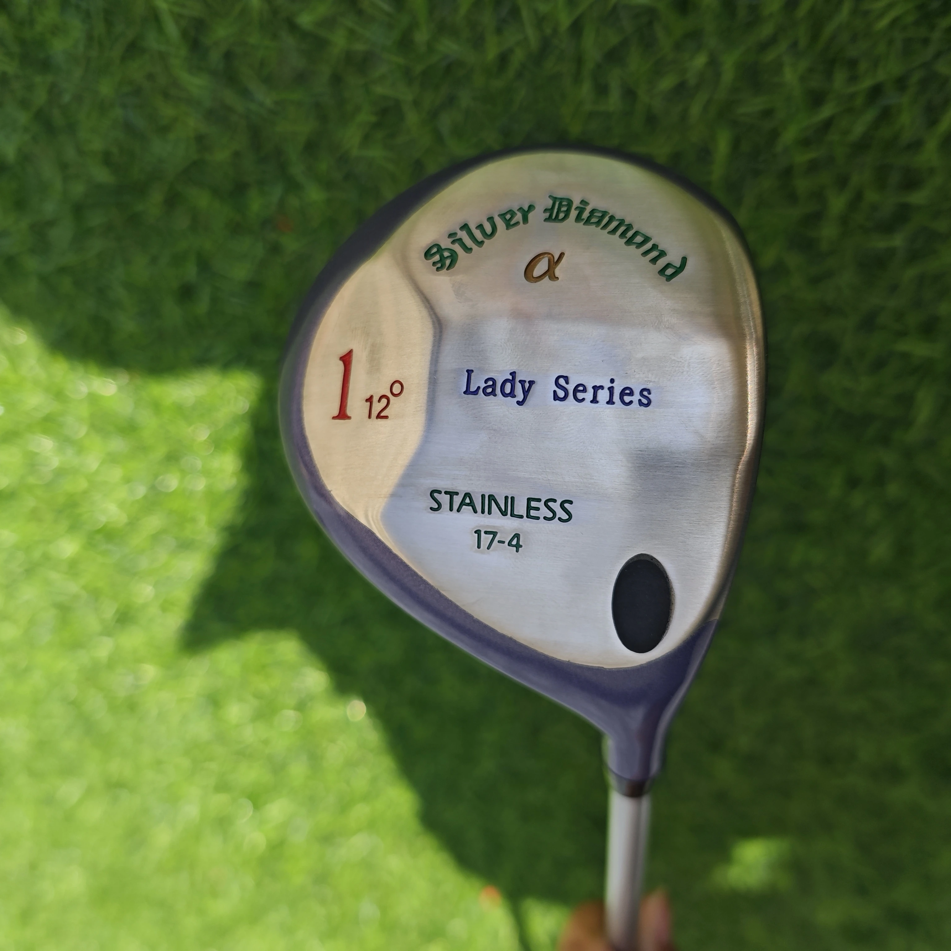 Silver Diamond Ladies Golf Driver Mini Driver 12° Loft L Flex Graphite Shaft Pearlescent Purple Brushed Silver Head High Traject