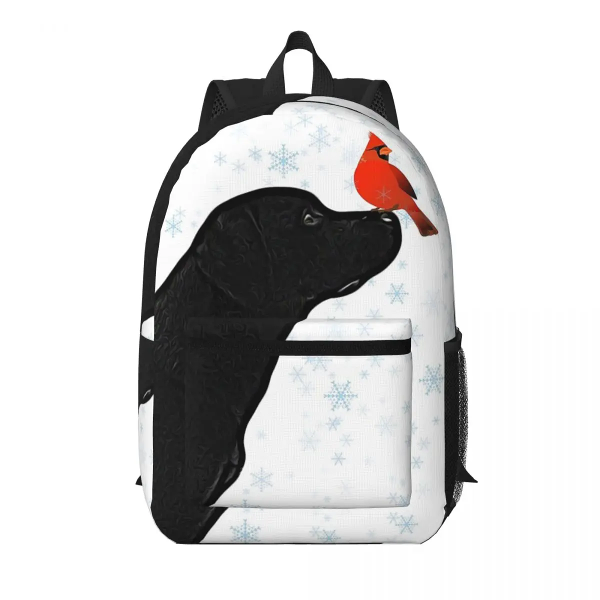 Black Labrador Christmas And Cardinal Bird Student Backpack School Bag Hiking Travel Daypack for Men Women Bookbag Shoulder Bags