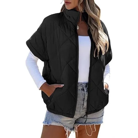 Casual Vest Pocket Relaxed Fit Korean Casual with No Hood Autumn Regular Thickness Zipper Three Quarter Sleeve Women Vest