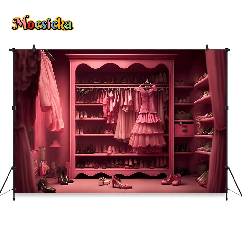 Dream Pink Dolly Closet Backdrop Photography Sweet Girl 16th Birthday Party Dress Background Baby Cake Smash Photo Studio Prop