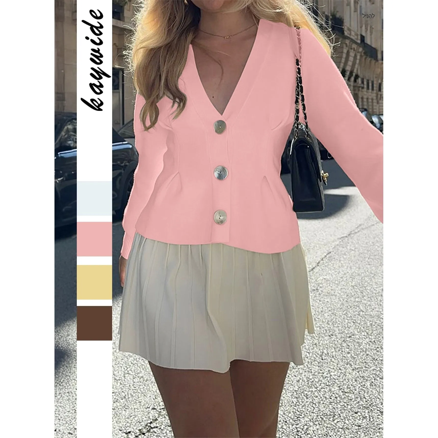 

Elegant Long Sleeve Sweater Vest Knitted Button up Women's Fashion Autumn Winter Independent Station Outfit V Neck Slim Fit