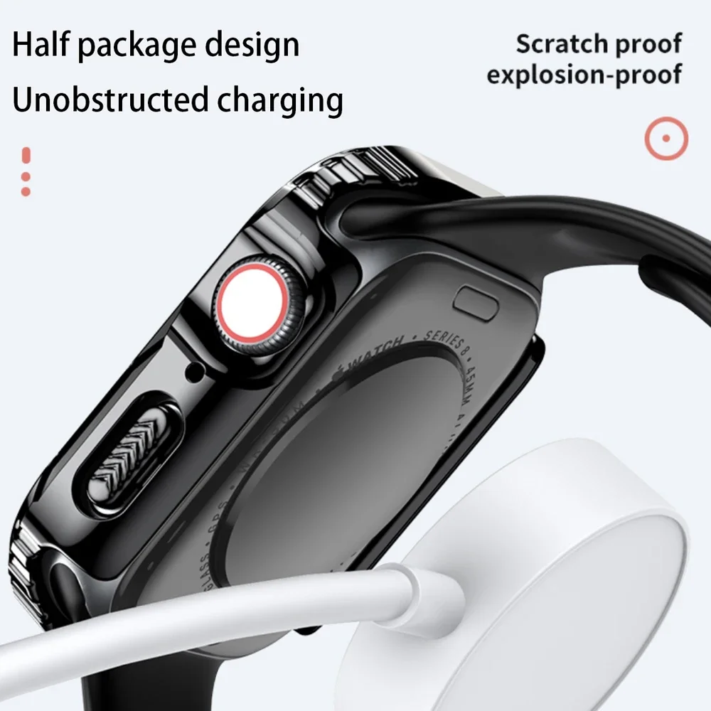 Стекло + чехол для Apple Watch Case 9 8 7 6 SE 5 4 iWatch Аксессуары Защитная крышка для экрана Apple Watch Serie 45 мм 44 мм 40 мм 41 мм