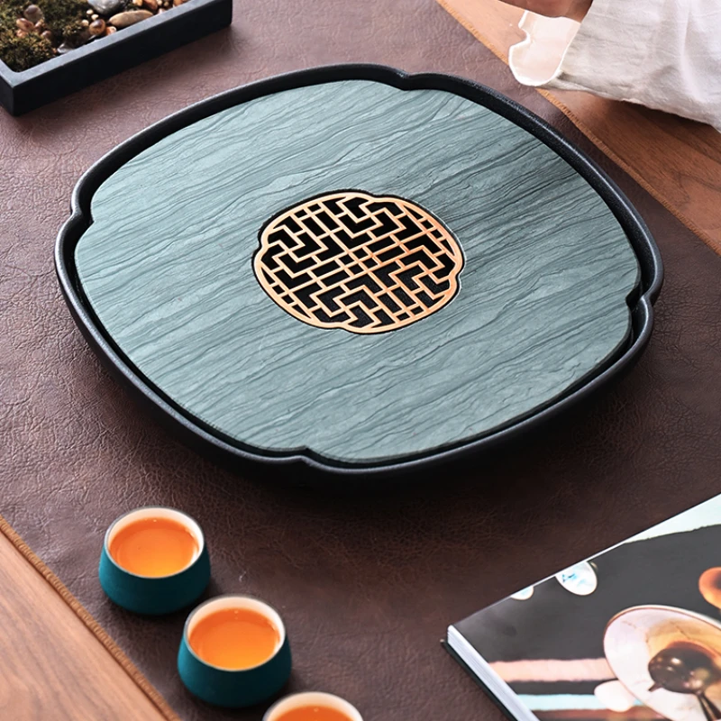 Kung Fu Chinese Golden Tray Luxury Accessories Water Absorbed Tea Tray Office Irregular Bandeja Para Cha Kitchen Supplies WZ50TT