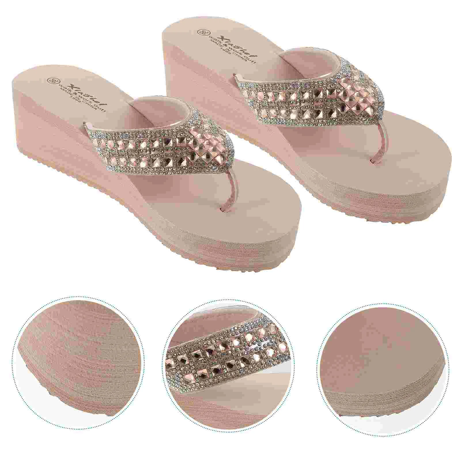 Beach Sandals for Women House Slippers Woman Diamond Non-slip Shoes Platform Women\'s Flip-flops