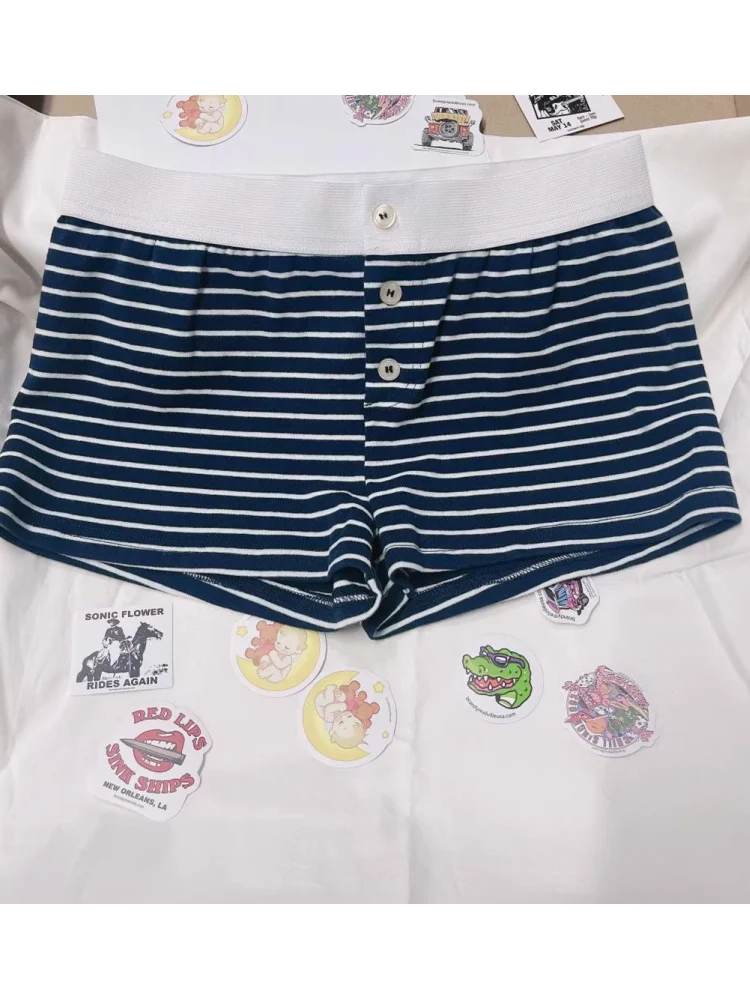 Botões frontais de algodão macio, shorts para mulheres, cintura baixa vintage, calça chique feminina casual, verão, 2024