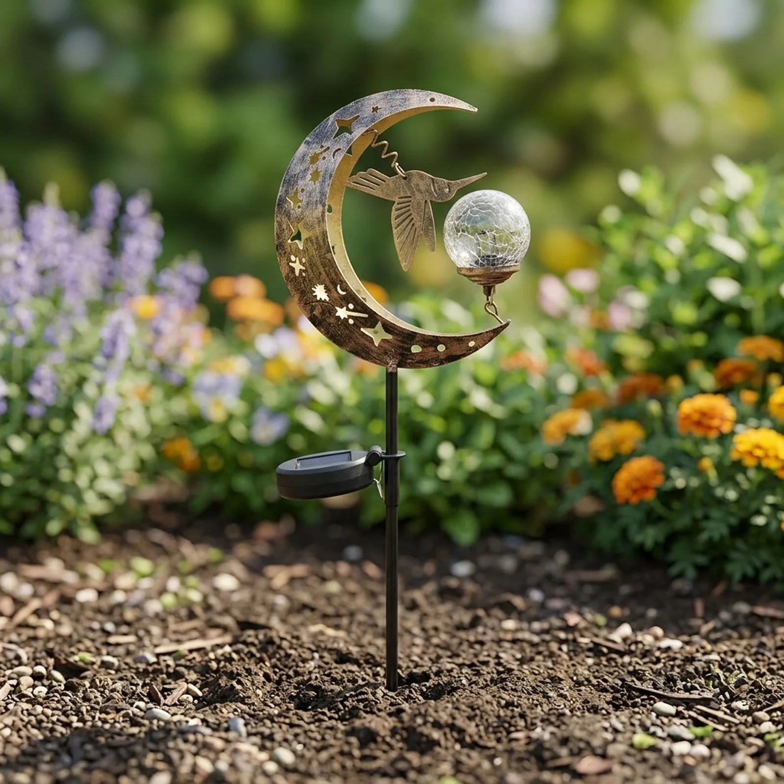 luz-solar-de-estaca-hummingbird-moon-para-decoracao-de-jardim-externo-construcao-em-metal-acabamento-dourado-80cm-acendimento-e-desligamento-automatico