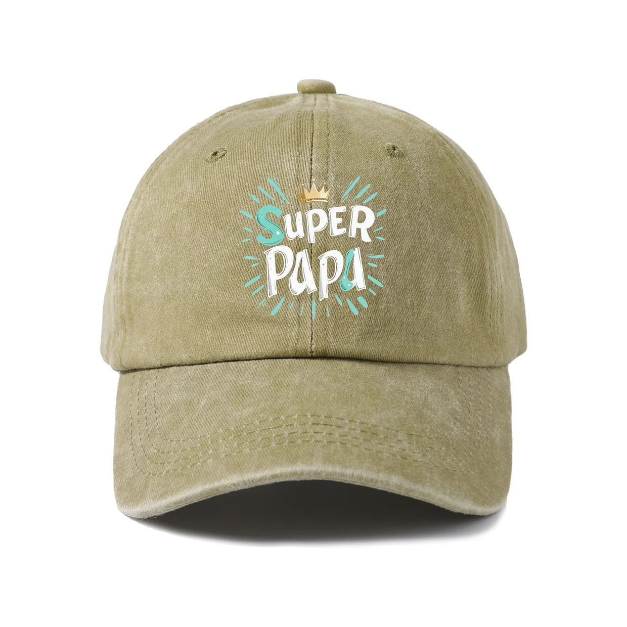 Super Papa Crown Typography Graphic Vintage Washed Baseball Cap, Adjustable Unisex Dad Hat, Casual Gift