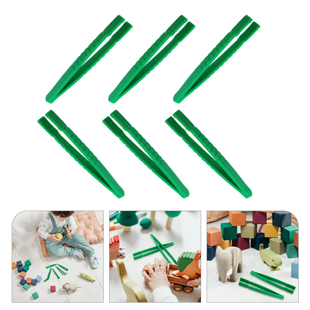 

6pcs Plastic Kids Flat Head Tweezers For Insects Collecting Craft Sorting School Teaching Aid Toddler Tweezers Educational Fine