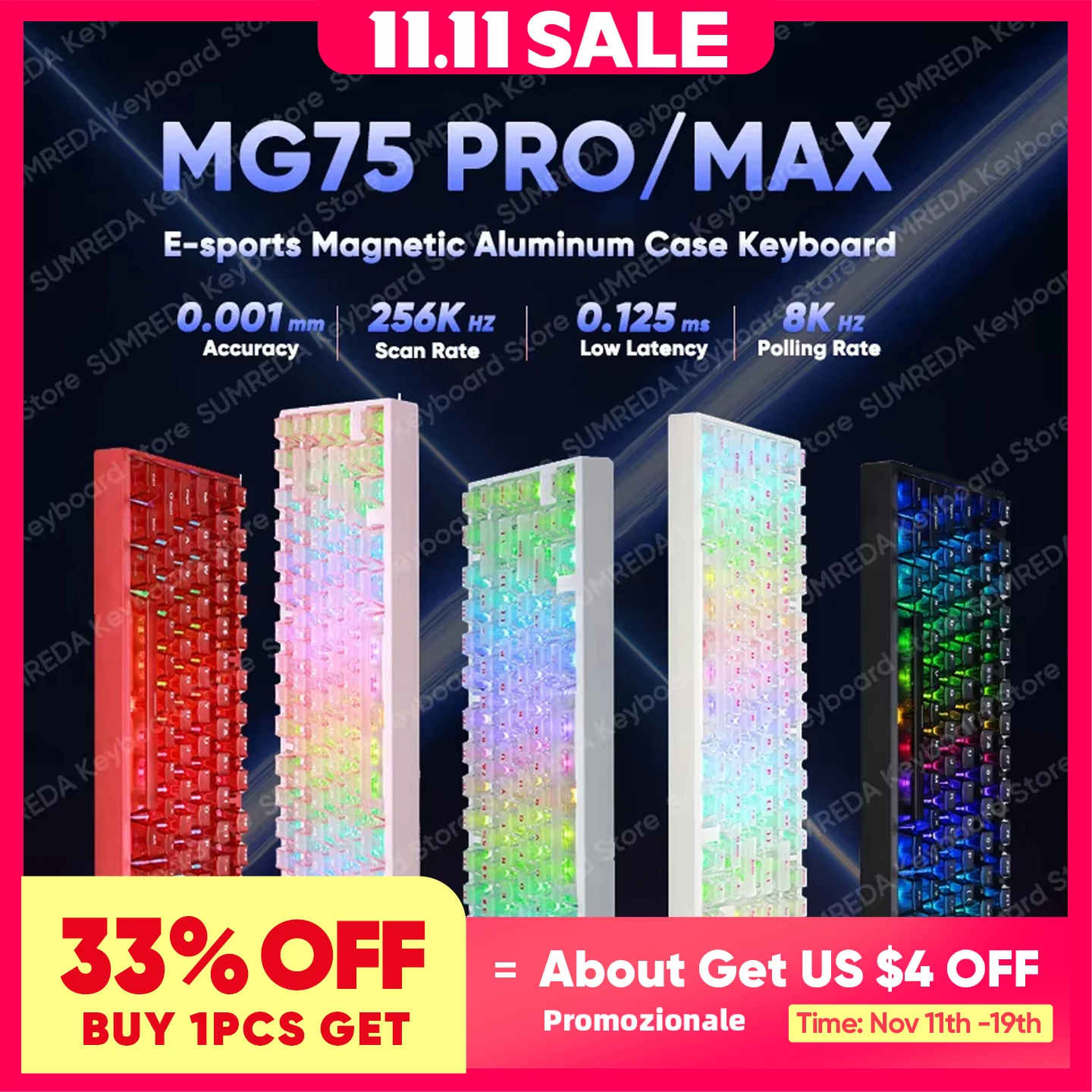 

IROK MG75 PRO MG75 Max Магнитная игровая механическая клавиатура RT0,001 мм 8K 0,125 мс с задержкой, алюминиевая проводная игровая клавиатура RGB с возможностью горячей замены