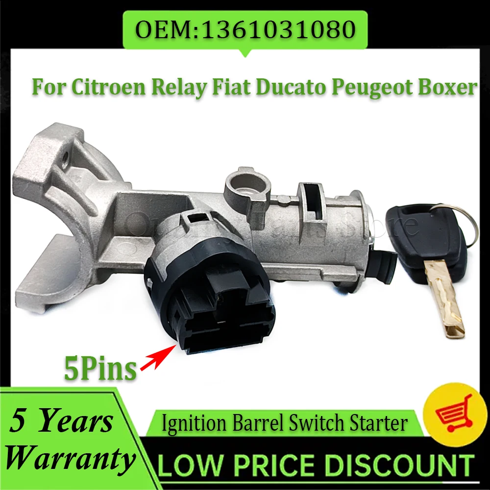 

5 Pins Ignition Barrel Switch Starter Door Lock For Fiat Ducato Citroen Relay Peugeot Boxer 2006-On 1348421080 1361031080