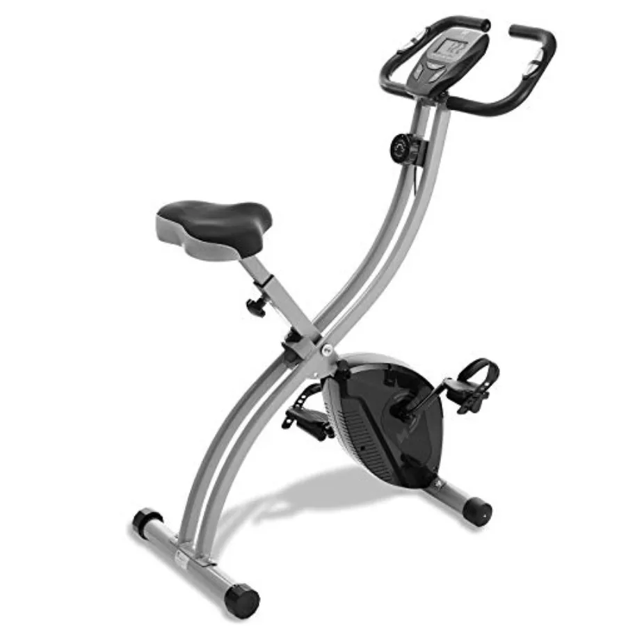 Indoor Cycling Bike - Folding Upright Stationary Exercise Cycle with Magnetic Resistance, Steel Frame, Black, Space-Saving Desi