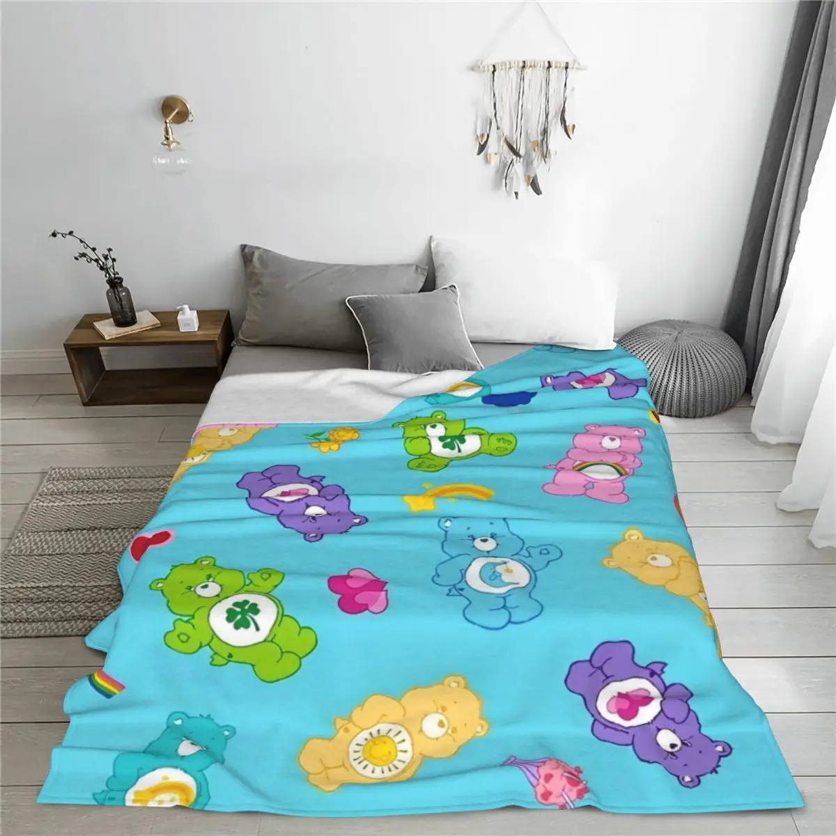 Cute Cartoon Care Bears Rainbow Flannel Blanket CB Happy Kawaii Throw Blanket for Home 200x150cm Rug Piece Warm