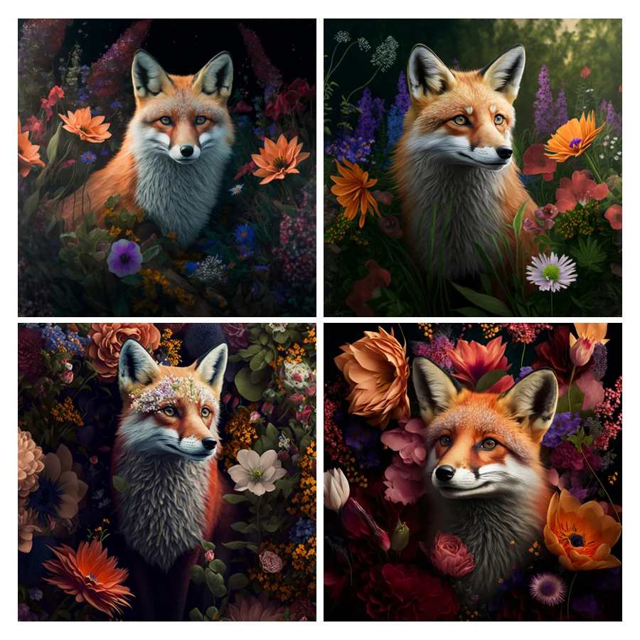 Diy 5D Mosaic Arts Animal Fox Diamond Painting Full Rhinestone Embroidery Floral Handmade Cross Stitch Kits Wall Decor AA4920