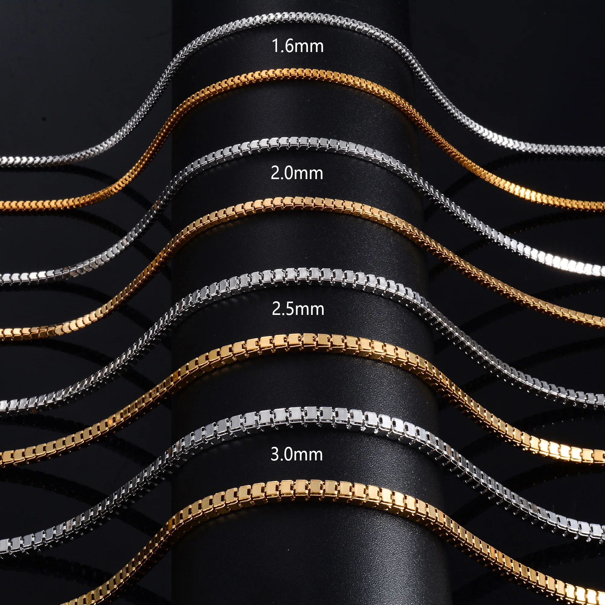 Men Square Box Chain Stainless Steel Long Necklace for Women Ladies Gold/Silver Color Choker on the Neck Jewelry Accessories