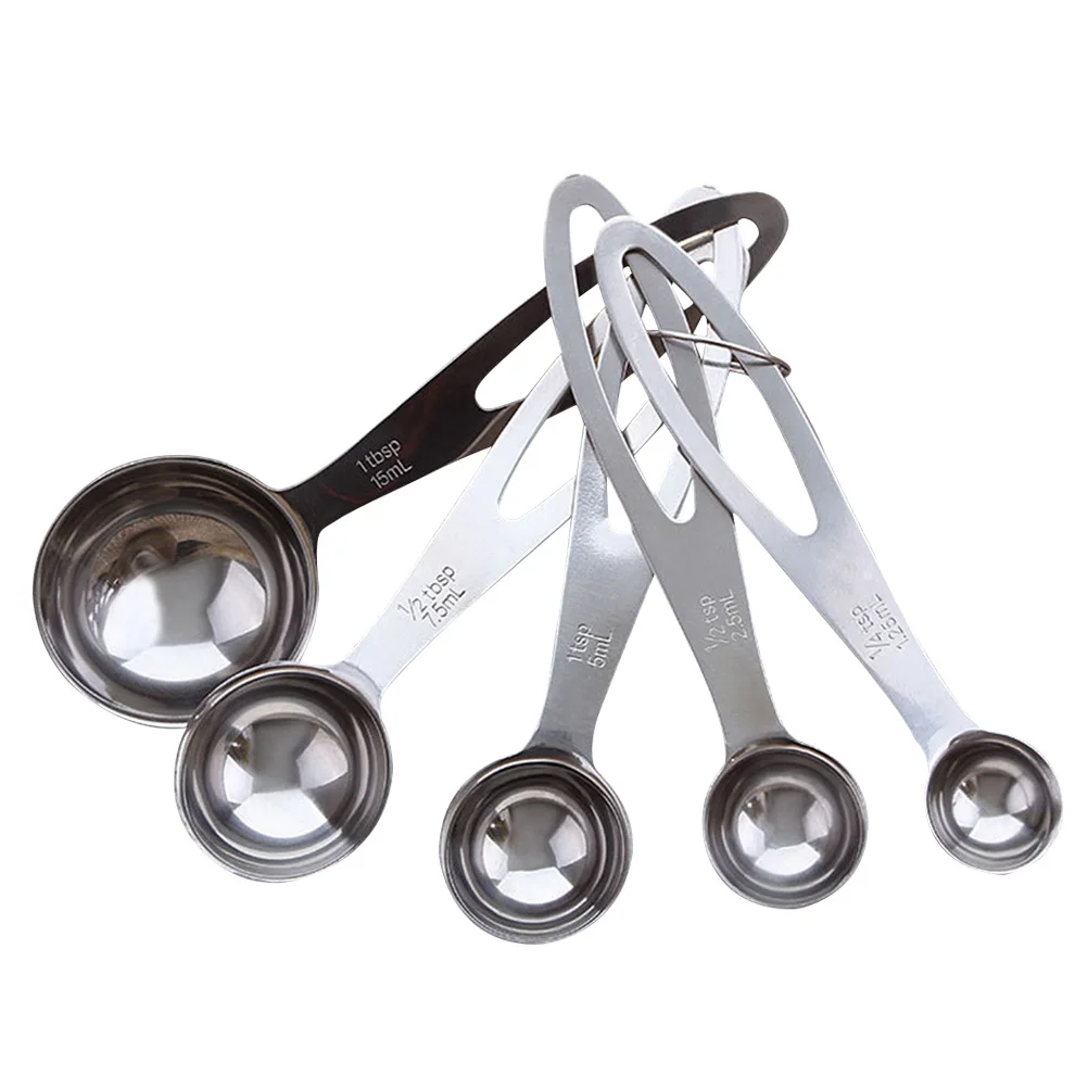 

5pcs Measuring Spoon Set Stainless Steel Anti-corrosion Bacteria- Liquid Ingredients Kitchen Baking Tools Nesting