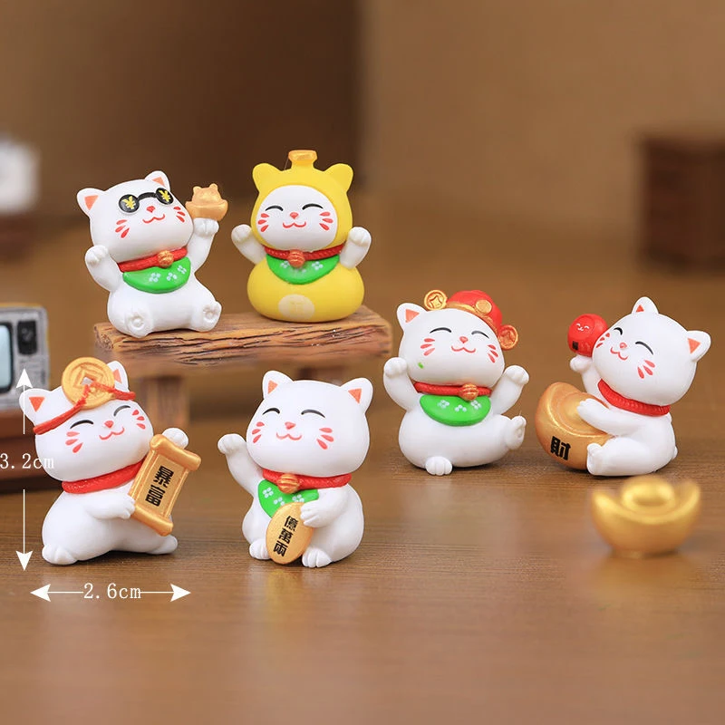 Cartoon Maneki Neko Ornaments Animal Figurine Cat Pig Model Lucky Wealth Desktop Car Decoration