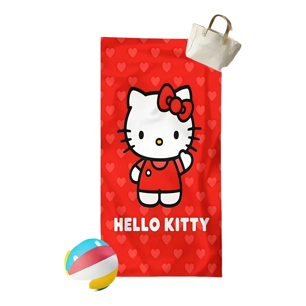 Hello Kitty Rood Hart Strandlaken Enkelzijdig Snel Droogend Zacht Microvezel Handdoek Voor Strand Zwembad Spa Reizen Decoratie Schattig Zoet Cadeau - afbeelding 2